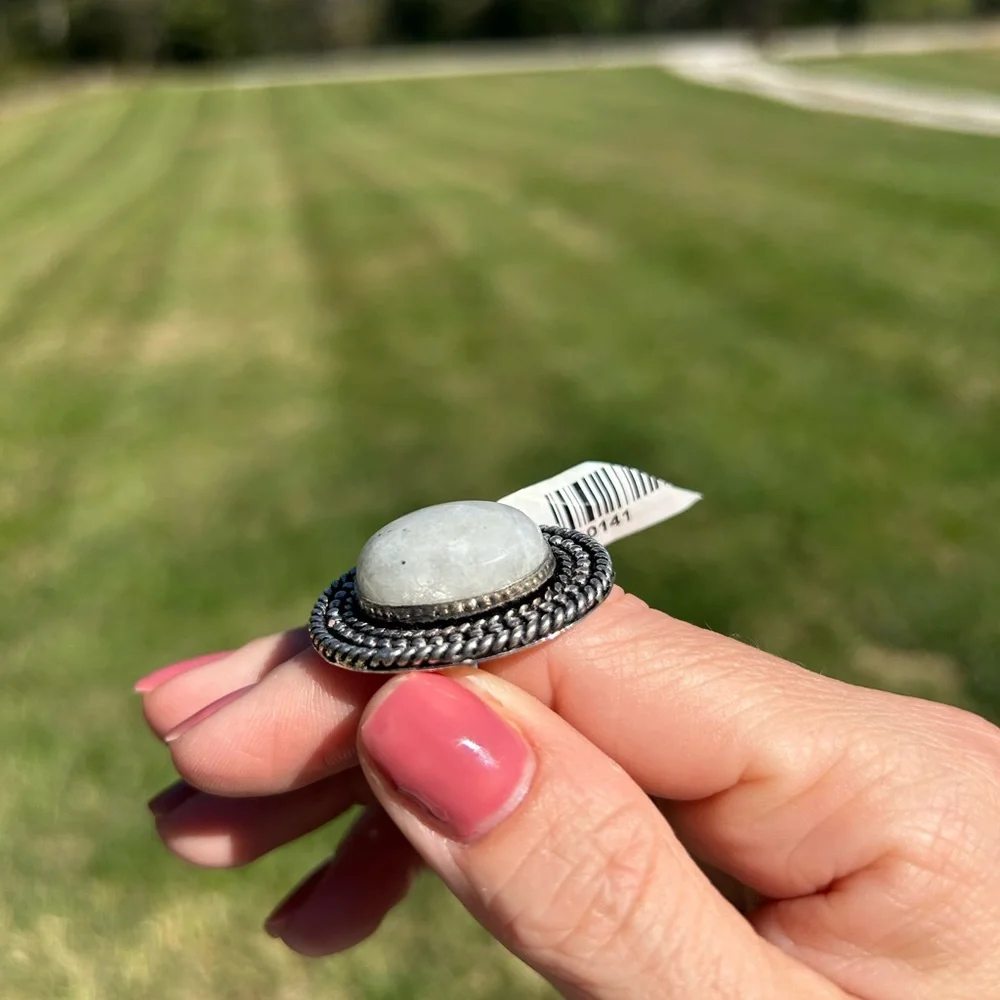 German Silver Ring With Moonstone Size 6/ 1.25‎ Inches Long Braided NWT ornate